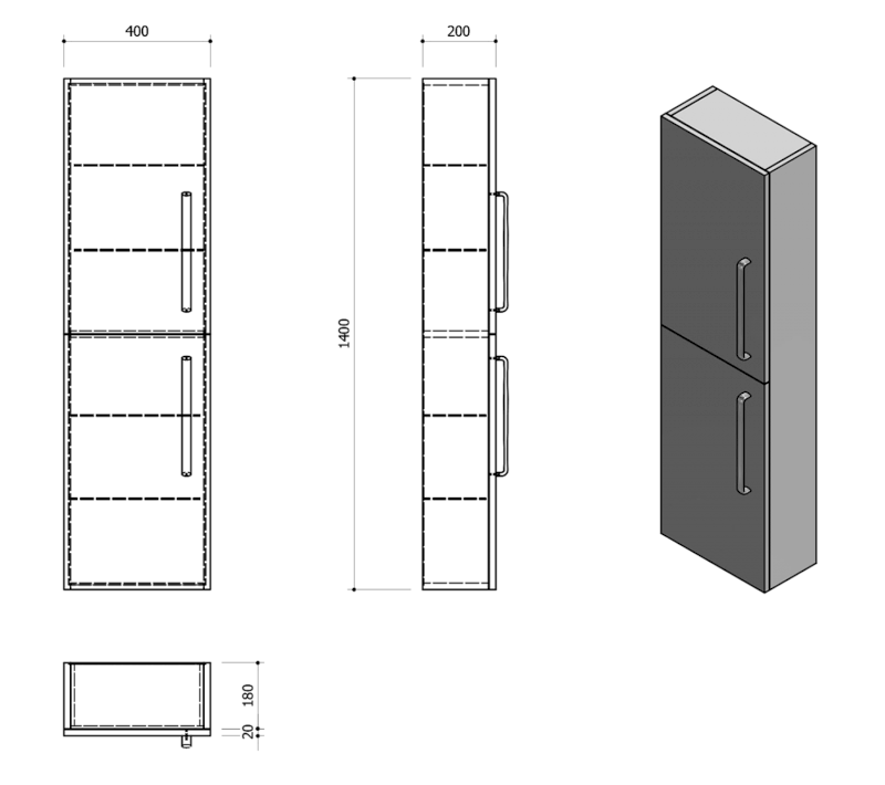 THEIA skříňka vysoká 40x138x19,3cm, levá/pravá, dub alabama TH400-2222