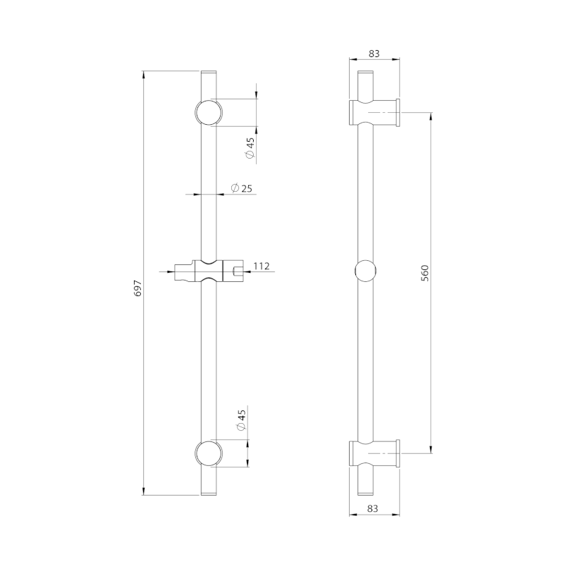Sprchová tyč, posuvný držák, kulatá, 700mm, zlato mat SC019