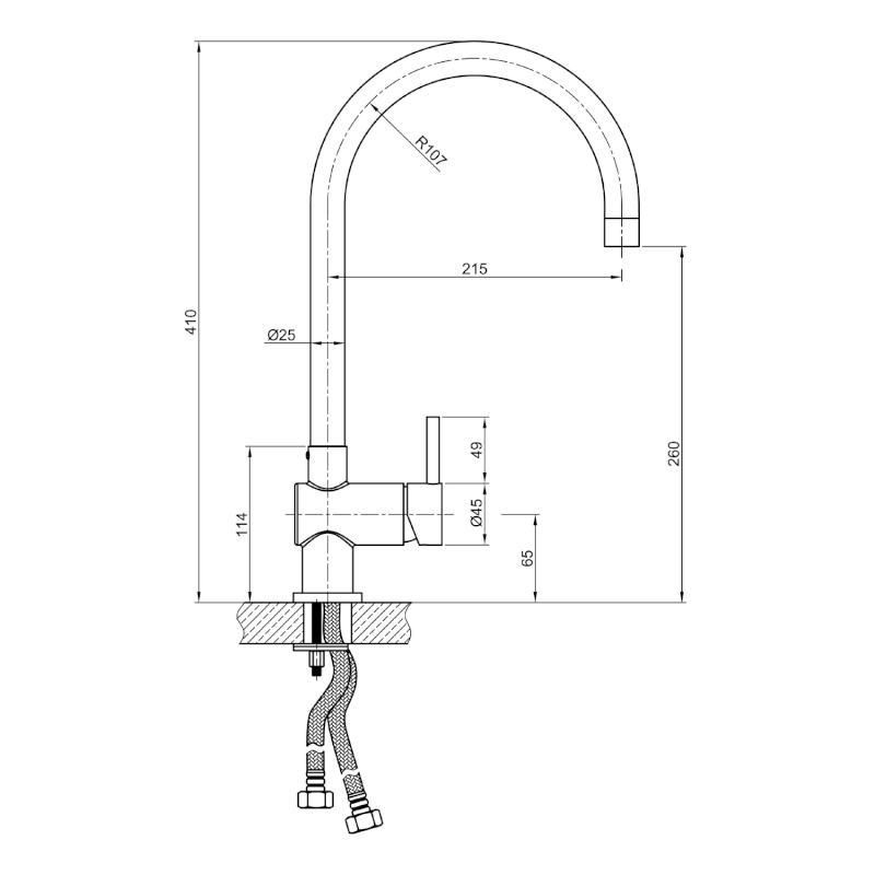 PE stojánková dřezová baterie, nerez mat PE015