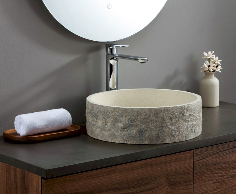 ISPIR betonové umyvadlo včetně výpusti, 40cm, bílý pískovec AR474