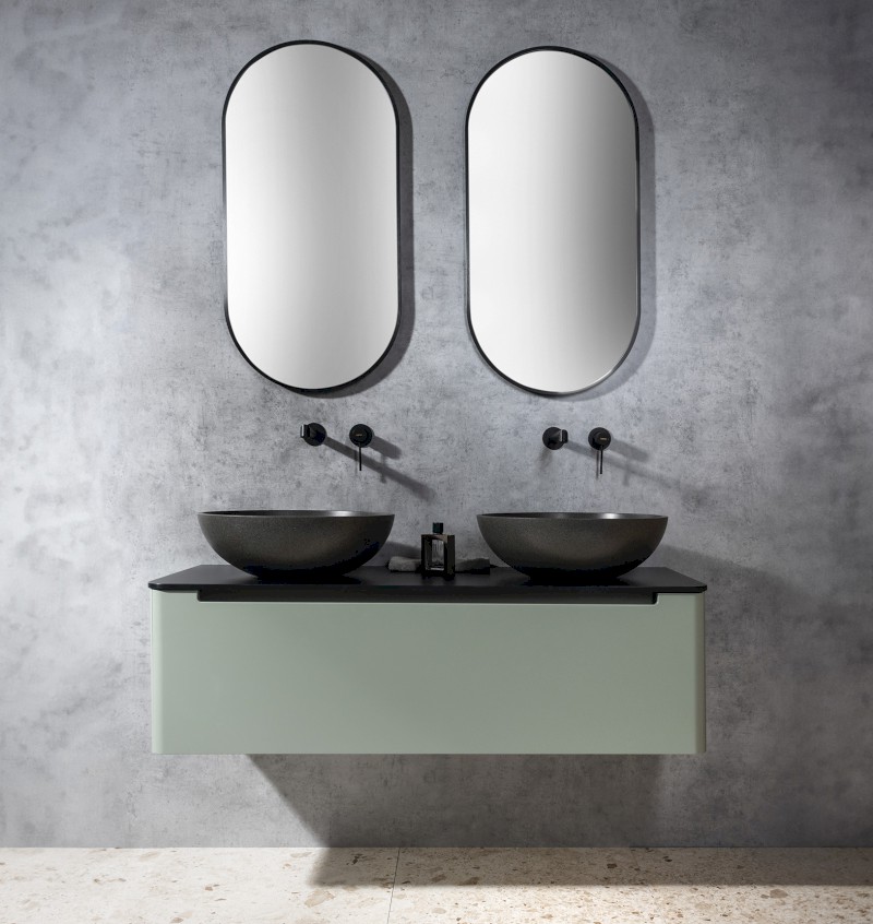 TURF betonové umyvadlo na desku, včetně výpusti, Ø 44cm, černý granit AR436