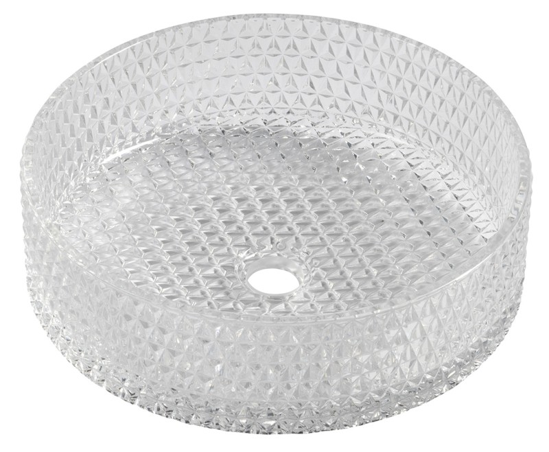 MARAGUA skleněné gravírované umyvadlo na desku Ø 39,5cm, čirá TY214CL