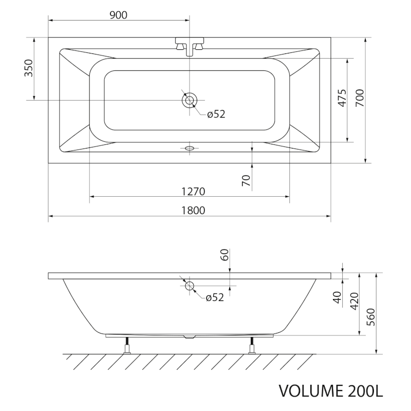 NISA obdélníková vana 180x70x42cm, bílá A1870