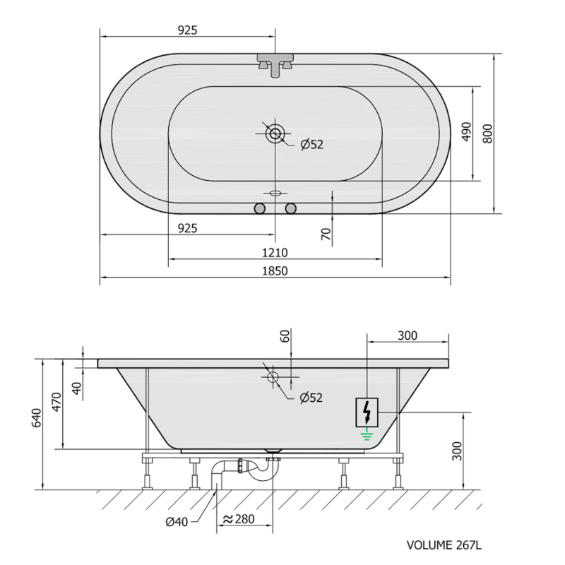 VIVA O hydromasážní vana, 185x80x47cm, Active Hydro-Air, chrom 72179.2010