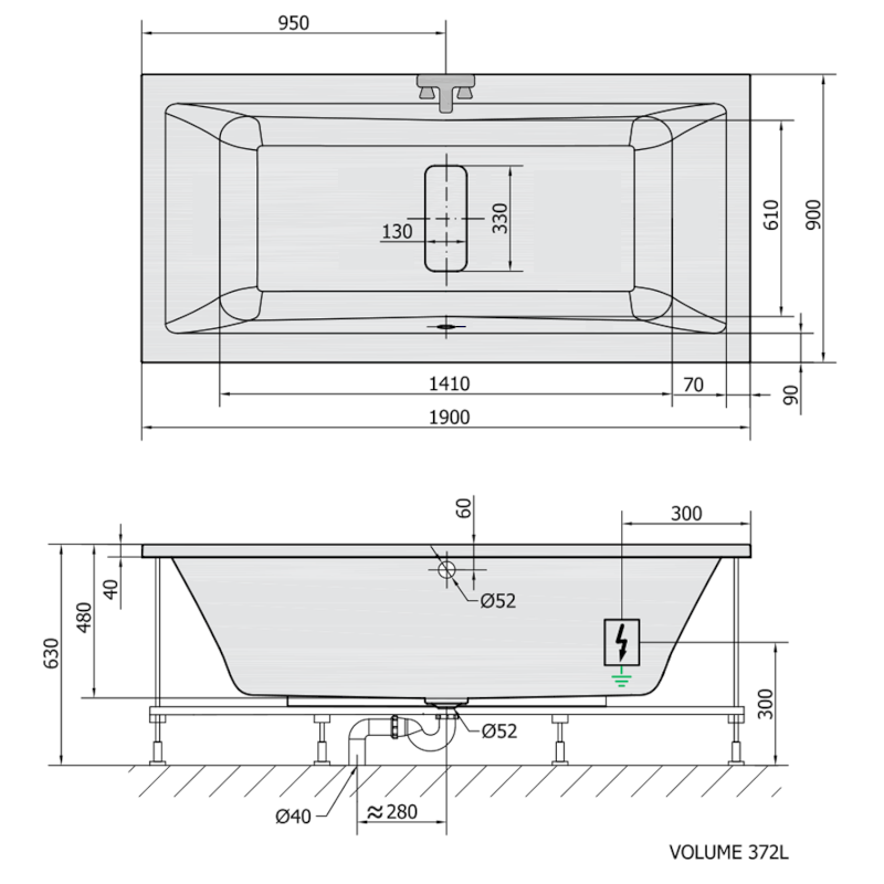 MARLENE hydromasážní vana, 190x90x48cm, Active Hydro-Air, chrom 71607.2010