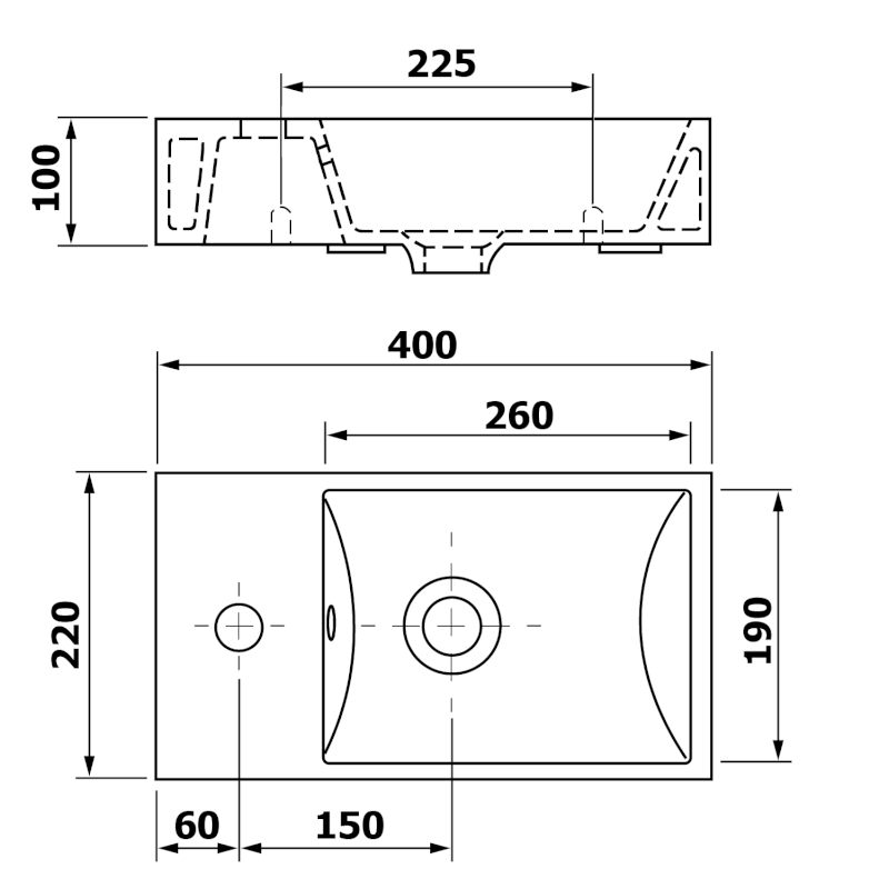 MINOS keramické umývátko 40x22cm, baterie vlevo, bílá 4759