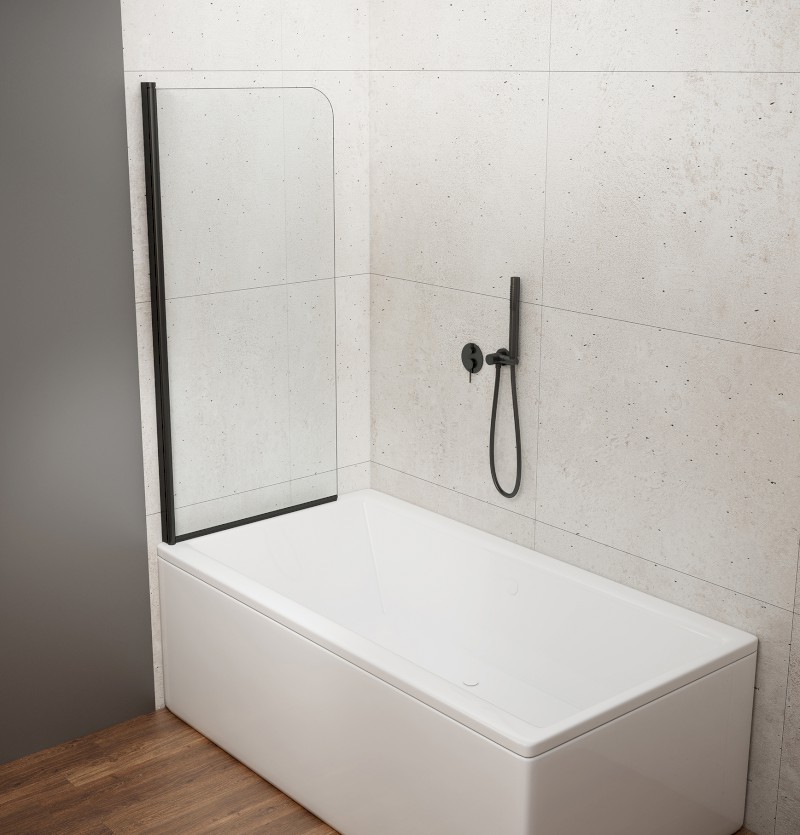 VILMA vanová zástěna 600x1400mm, černá, čiré sklo AQ6014B