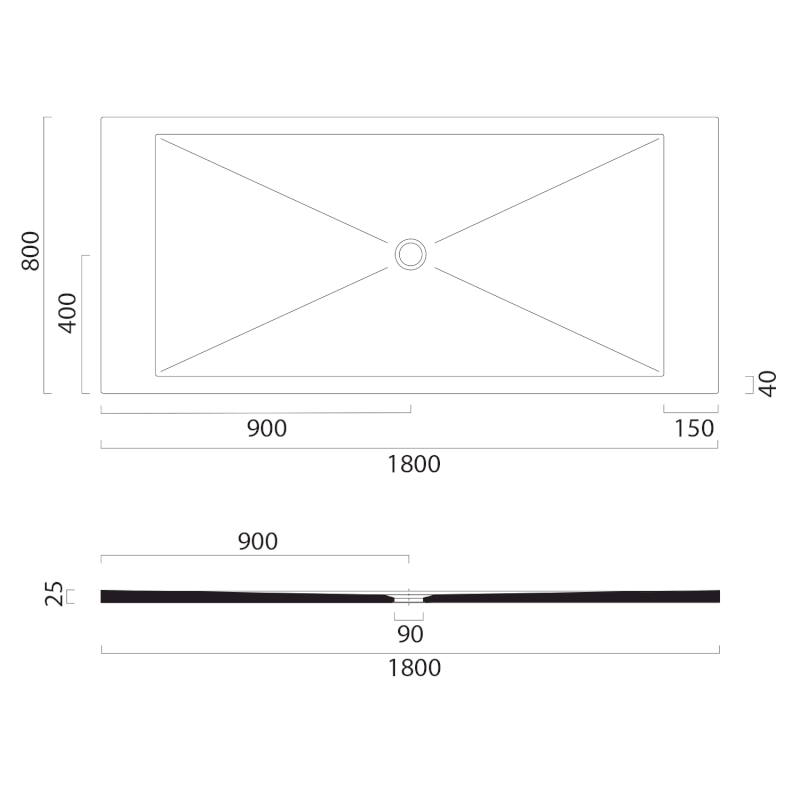 Keramická sprchová vanička, obdélník 180x80x2cm, cenere mat 46180817