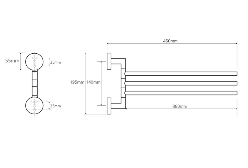 X-ROUND trojitý držák ručníků otočný 380mm, chrom XR407