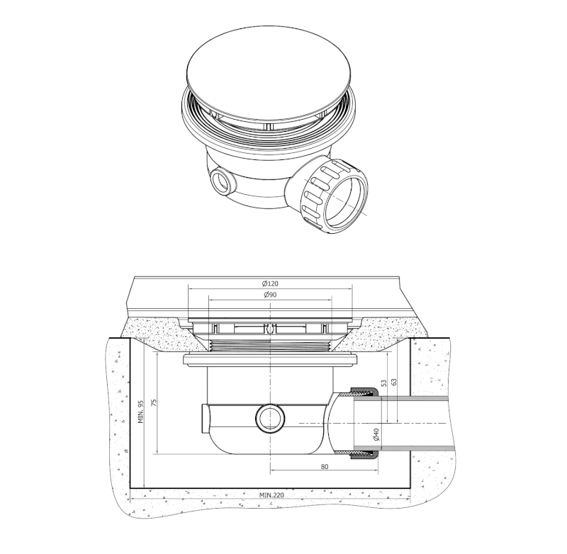 Vaničkový sifon, průměr 90mm, DN40, krytka bílá 73181