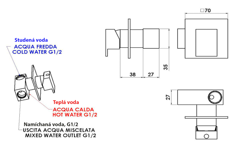 SPECTRE podomítková bidetová baterie, 1 výstup, chrom 1102-40