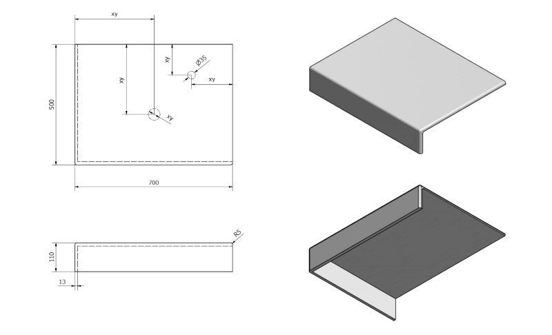 TAILOR rockstone deska 70x50 cm, provedení límce L TR070L