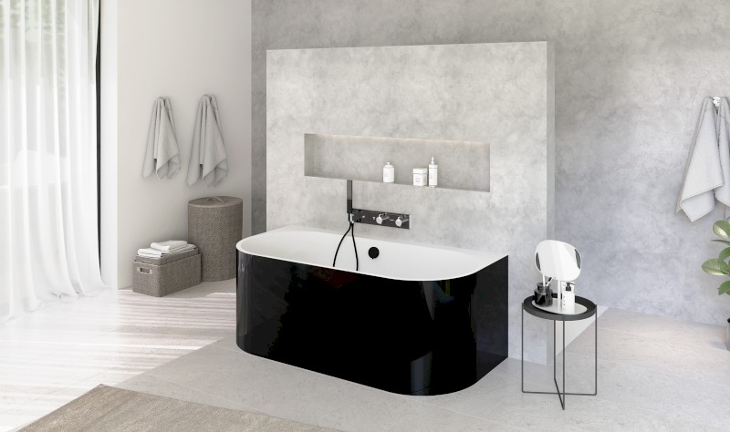 ASTRA DR MONOLITH nástěnná stojící vana 160x75x60cm, bílá/černá 34611MDRB