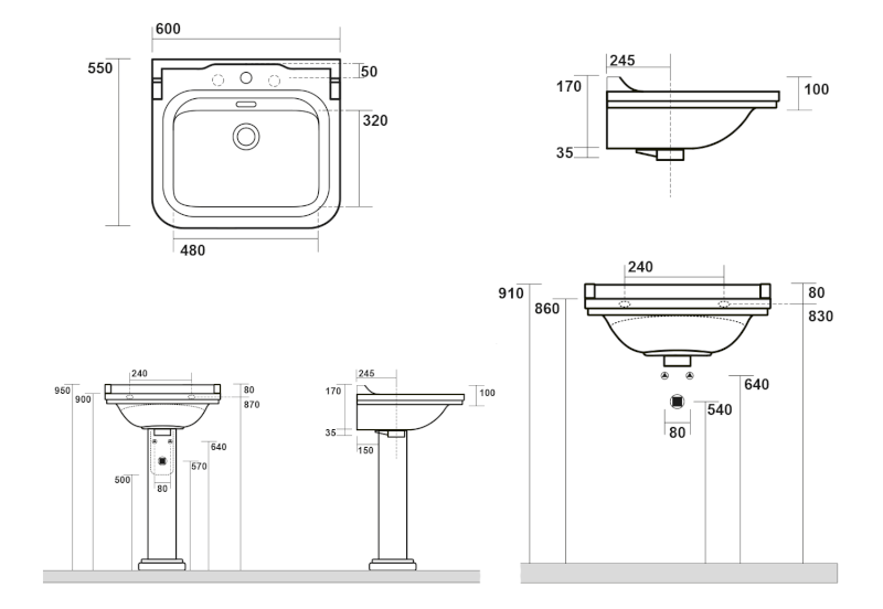WALDORF keramické umyvadlo 60x55cm, bílá 4140K1