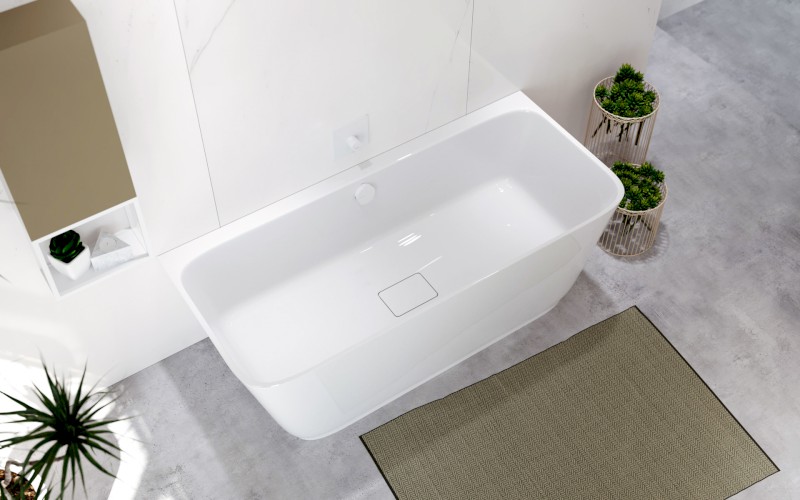 SKYLLA nástěnná stojící vana litý mramor 170x75x60cm, bílá 72430