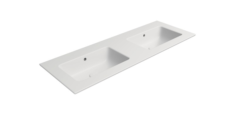 PURA keramické dvojumyvadlo Slim 122x46cm, bez otvoru, bílá mat 8888009