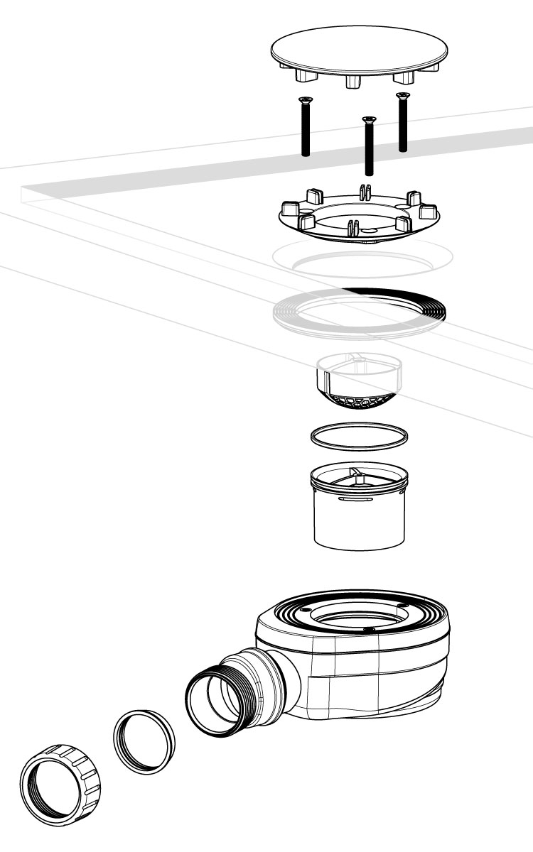 Vaničkový sifon, průměr 90mm, DN40, nízký, krytka černá mat 17916B