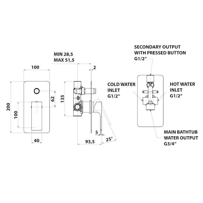 FORATA podomítková sprchová baterie, 2 výstupy, černá mat FT042/15