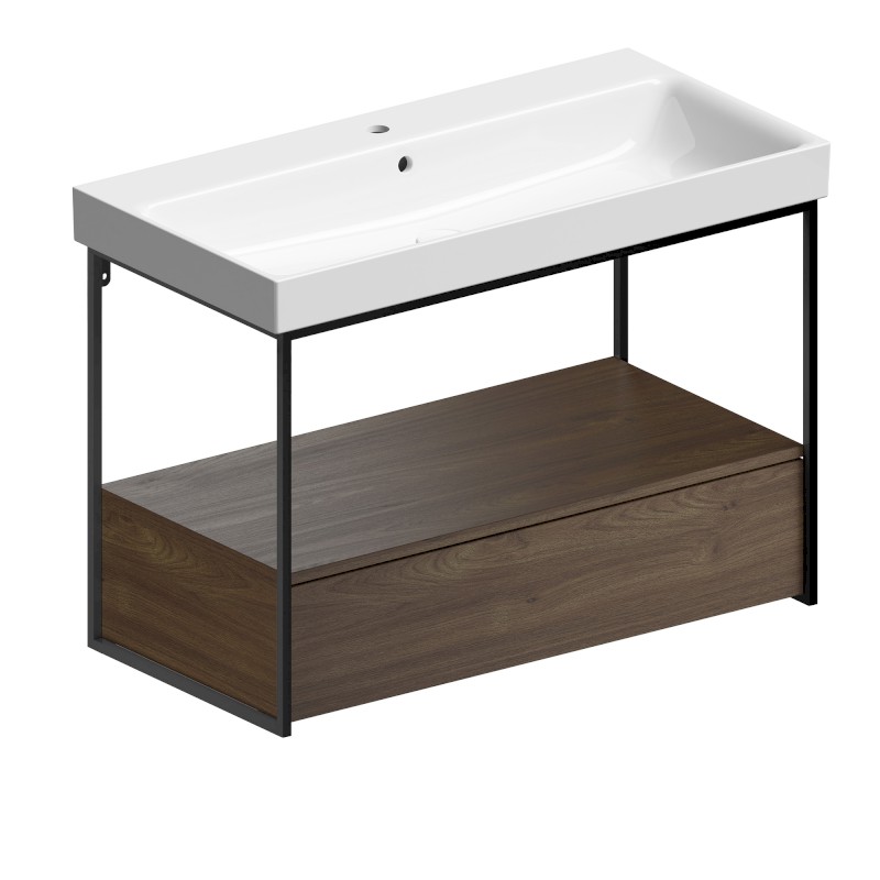 NUBES/NORM konstrukce pod umyvadlo 100x50cm, černá mat/ořech MSAN100N