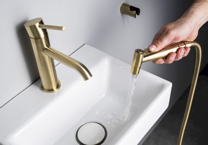 RHAPSODY stojánková umyvadlová baterie s bidetovou sprchou, zlato mat 1209-09GB