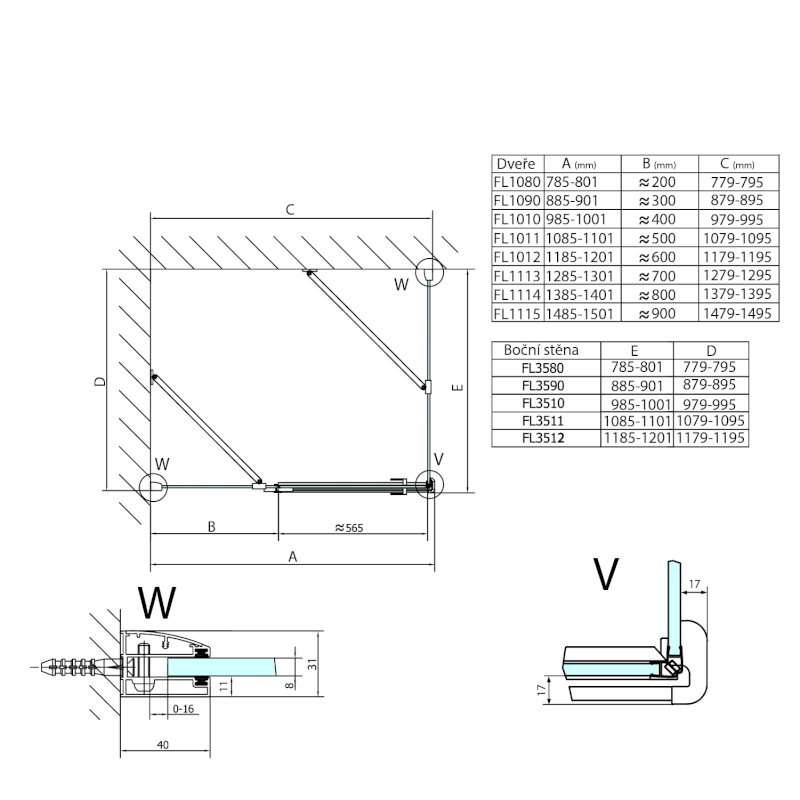 FORTIS sprchové dveře 1200mm, čiré sklo, pravé FL1012R