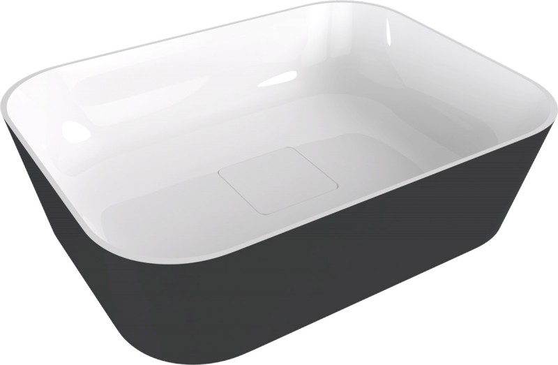 BANERA SQUARE umyvadlo na desku, litý mramor, 50x36cm, bílá/antracit mat 14596.52