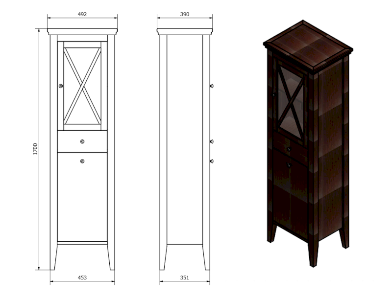CROSS skříňka vysoká s prádelním košem 49x170x39cm, levá, buk CR316