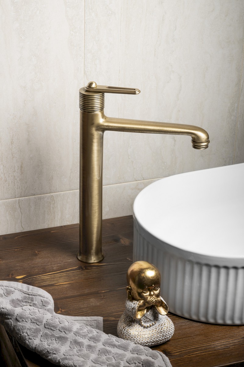 BEBÉ stojánková umyvadlová baterie vysoká, prodloužená hubice, bronz BB007/18