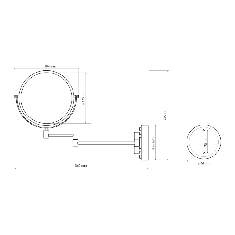 Kosmetické zrcátko závěsné, Ø 140mm, oboustranné, chrom XP012CH
