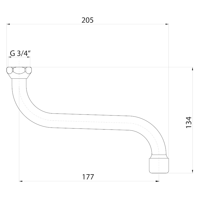 Universální výtokové ramínko k baterii, 177mm, typ-S, chrom 15S120
