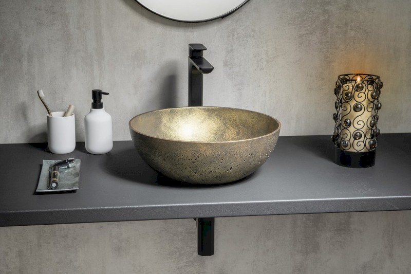 FORMIGO betonové umyvadlo na desku, Ø 39cm, zlato mat FG318