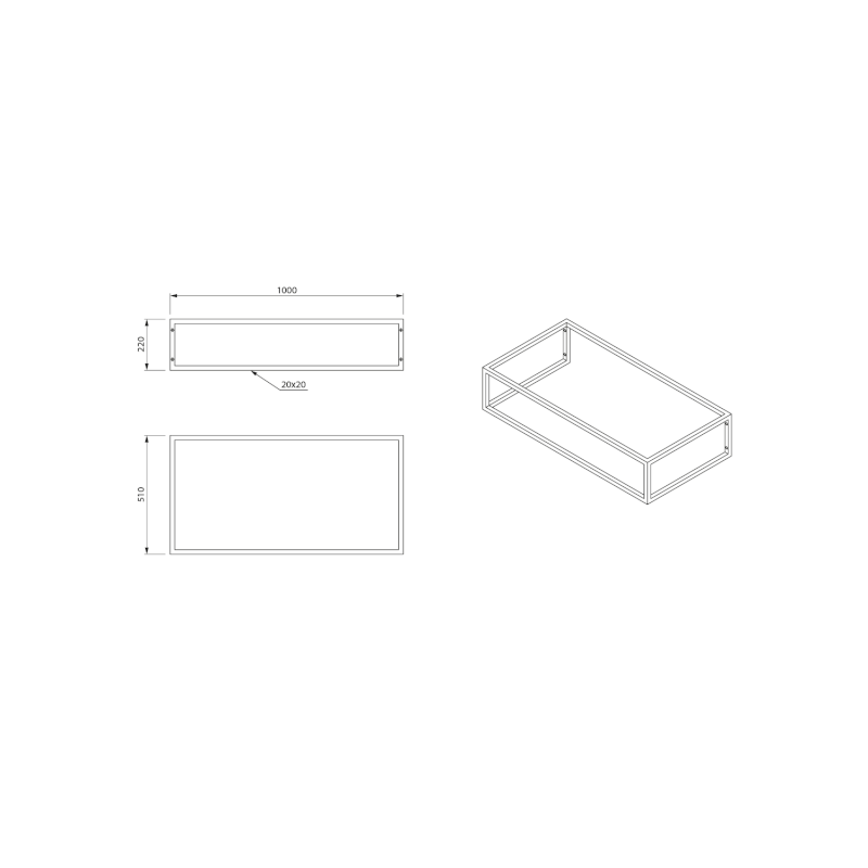 SKA konzole pod umyvadlo/desku 100x22x51cm, černá mat SKA810