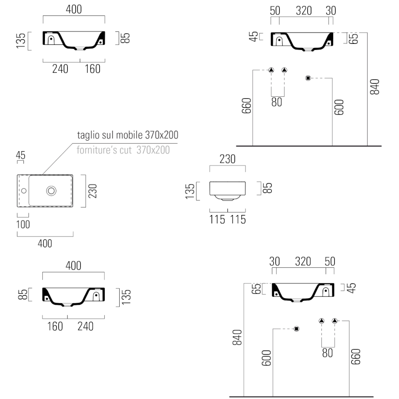 NUBES keramické umývátko 40x23cm, pravé/levé, černá mat 9636126