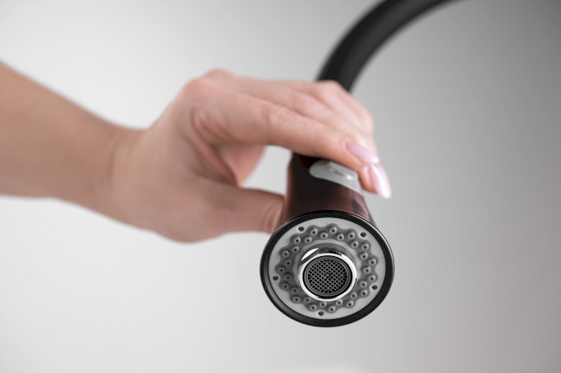 HEBE stojánková dřezová baterie se sprškou, černá mat HT430B