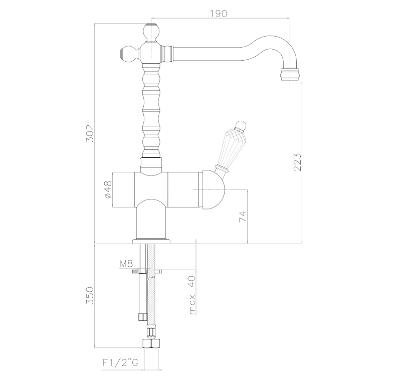 KIRKÉ CRYSTAL stojánková dřezová baterie, páčka krystal, chrom KI14KC