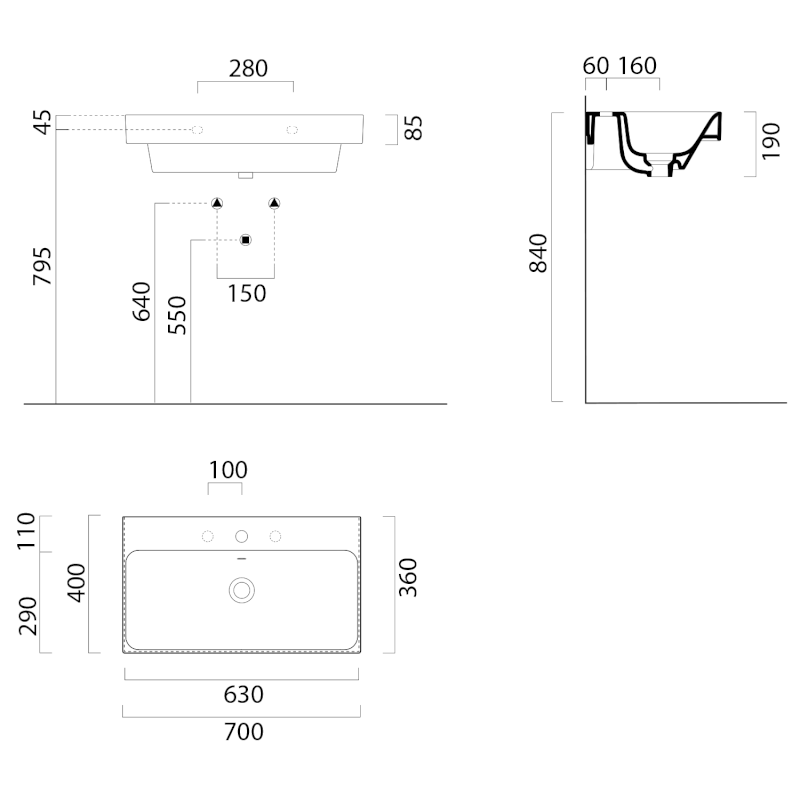 NUBES keramické umyvadlo 70x40cm, bez otvoru, bílá ExtraGlaze 9687011
