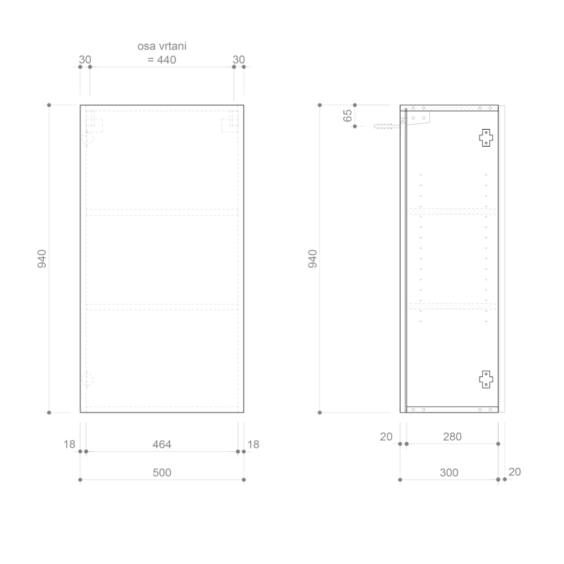 ESPACE skříňka 50x94x32cm, 1x dvířka, levá/pravá, dub stříbrný ESC850-1111