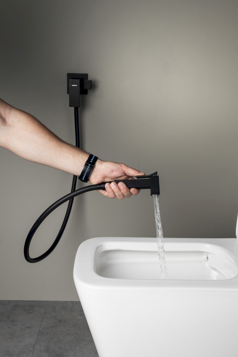 CUBEMIX podomítková bidetová baterie se Stop sprškou, hranatá, černá mat CM040B