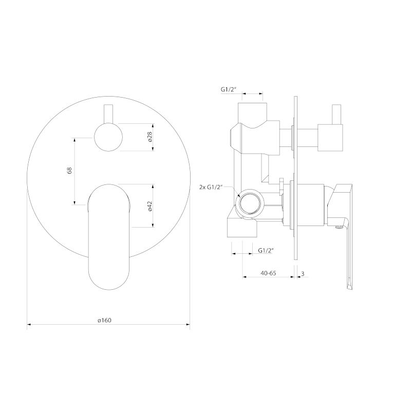 CORNELI podomítková sprchová baterie, 2 výstupy, otočný přepínač, chrom CE43