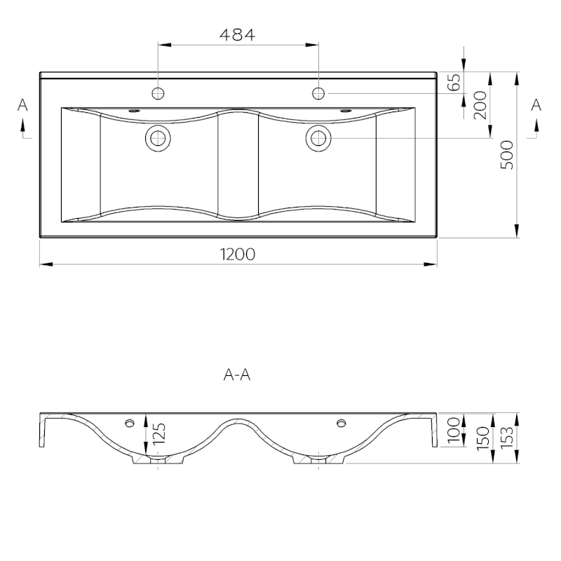 FLAVIA dvojumyvadlo, litý mramor, 120x50cm, bílá 68121