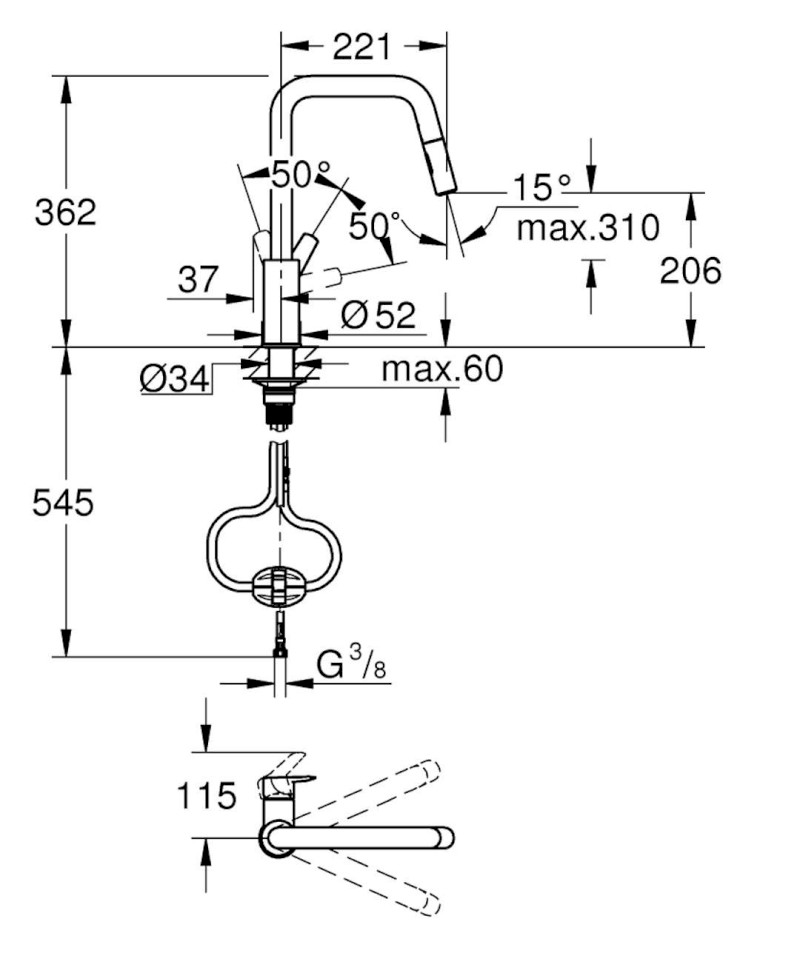 QuickFix Start Dřezová baterie s výsuvnou sprškou, matná černá GROHE 306312430