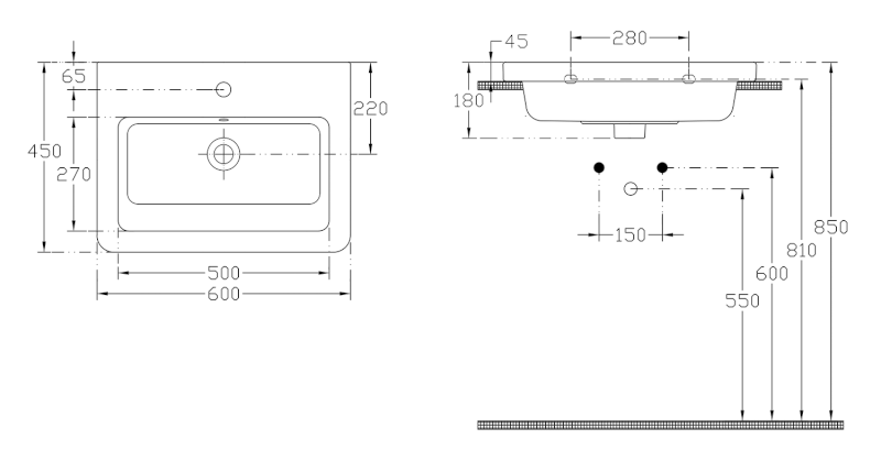 CITY keramické umyvadlo hranaté 60x45cm, bílá         KE060