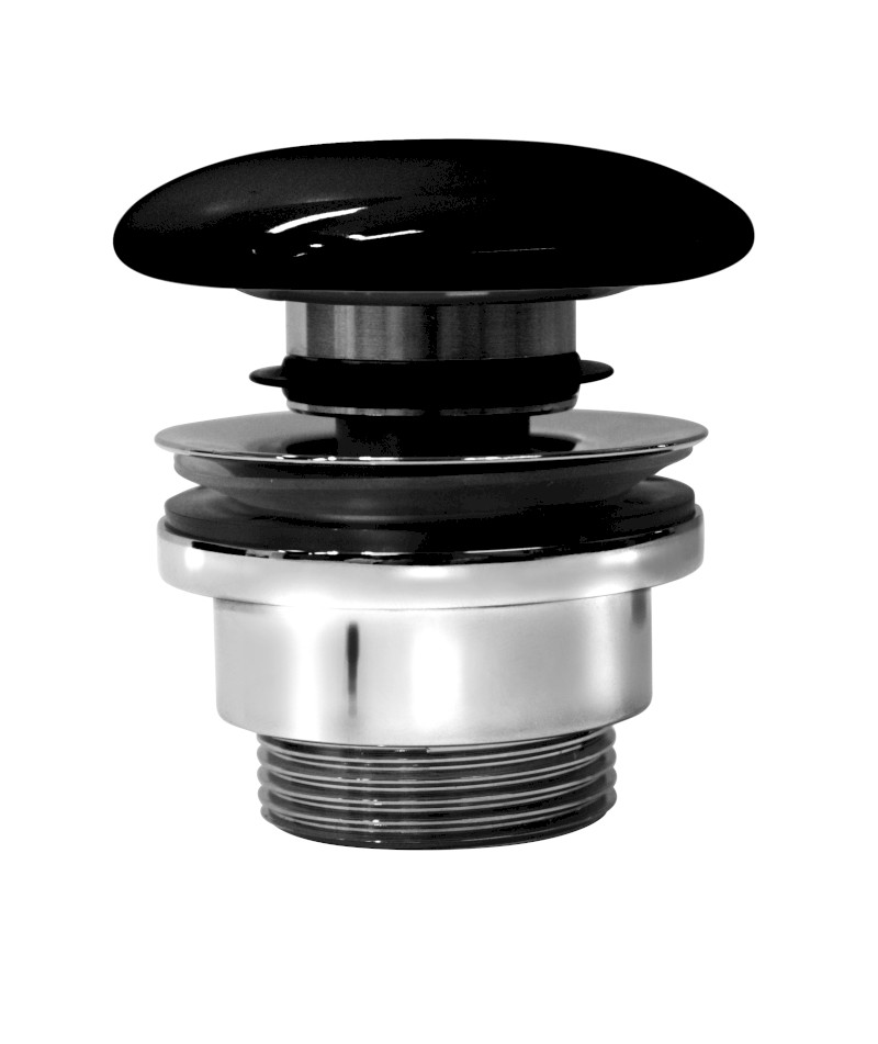 GSI umyvadlová výpust 5/4“, neuzavíratelná, keramická zátka, 5-65mm, černá lesk PVC20