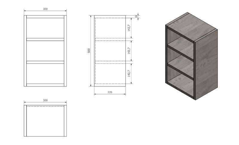 LATUS VI otevřená policová skříňka 30x50x22cm, dub alabama LT620-2222
