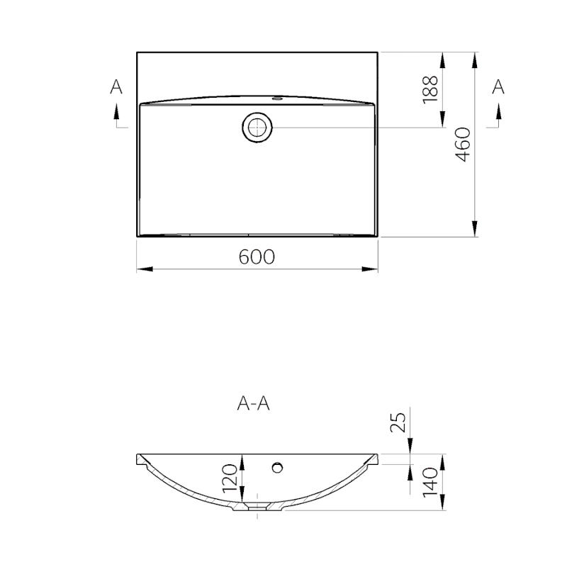 MARIA umyvadlo, litý mramor, 60x46cm, bez otvoru, bílá MA060-0