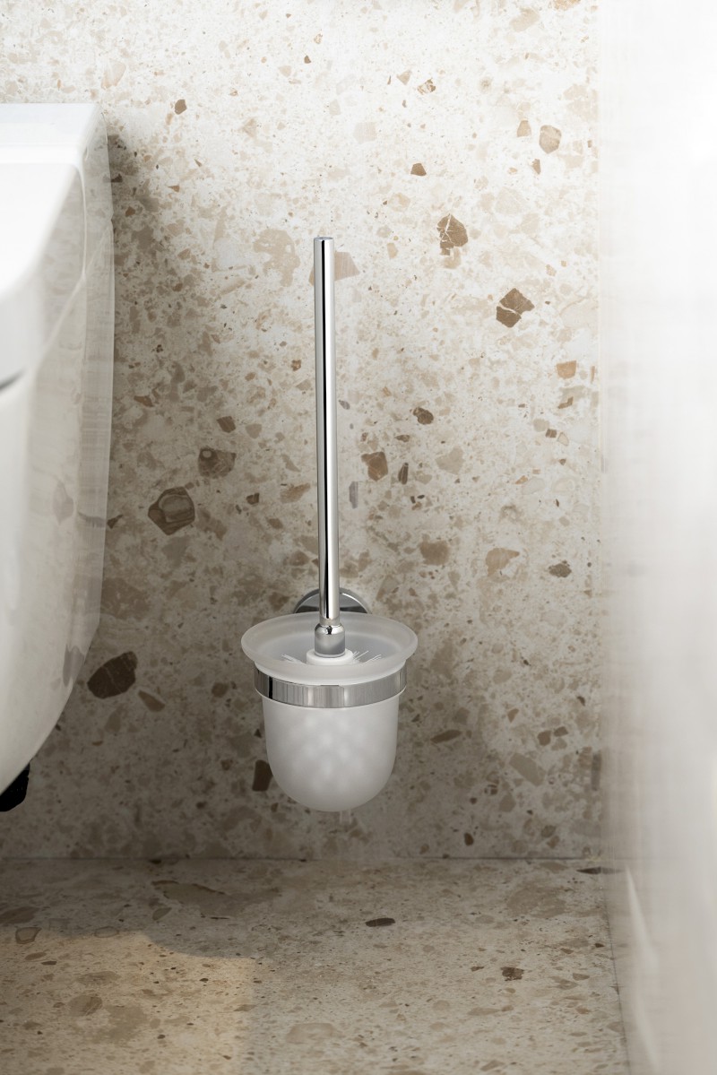 LARISSA WC štětka závěsná, mléčné sklo, chrom WS008