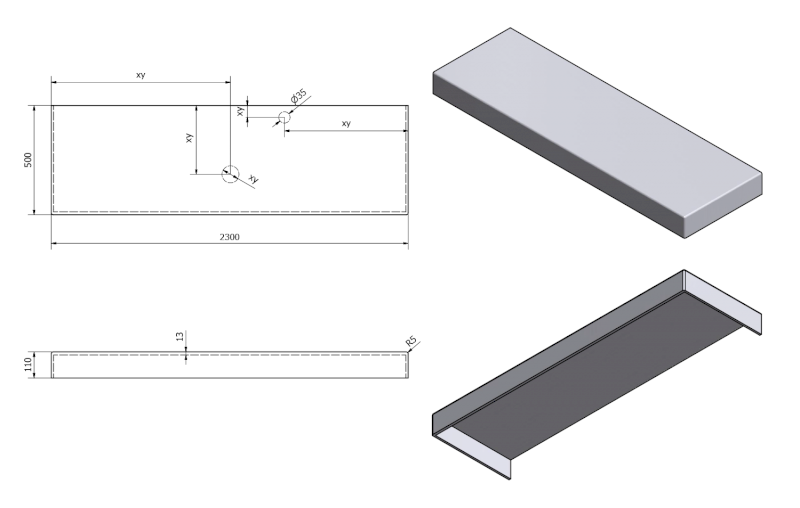 TAILOR rockstone deska 230x50 cm, provedení límce C TR230C