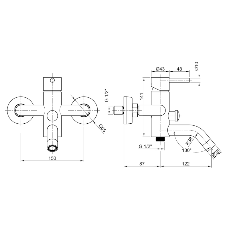 MINIMAL nástěnná vanová baterie, nerez mat MI010