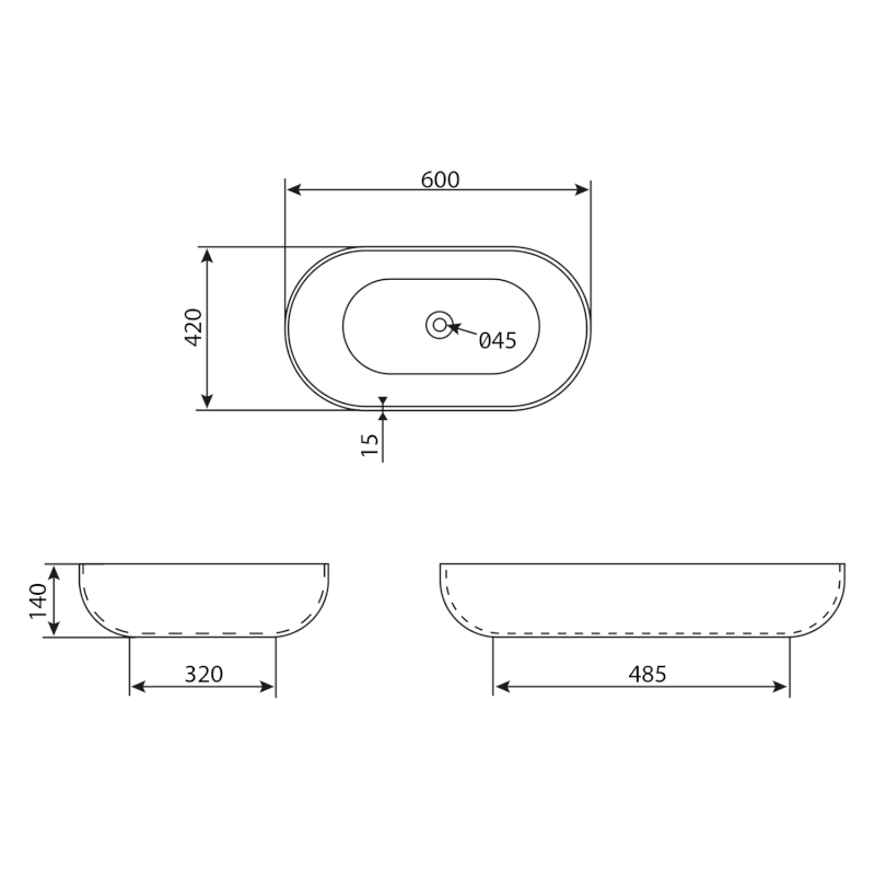 CALEO keramické umyvadlo na desku, 60x42cm, černá mat CA590B