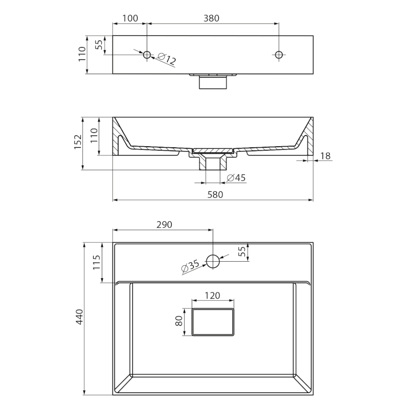 GODIVA umyvadlo, litý mramor, 58x44cm, bílá GU058